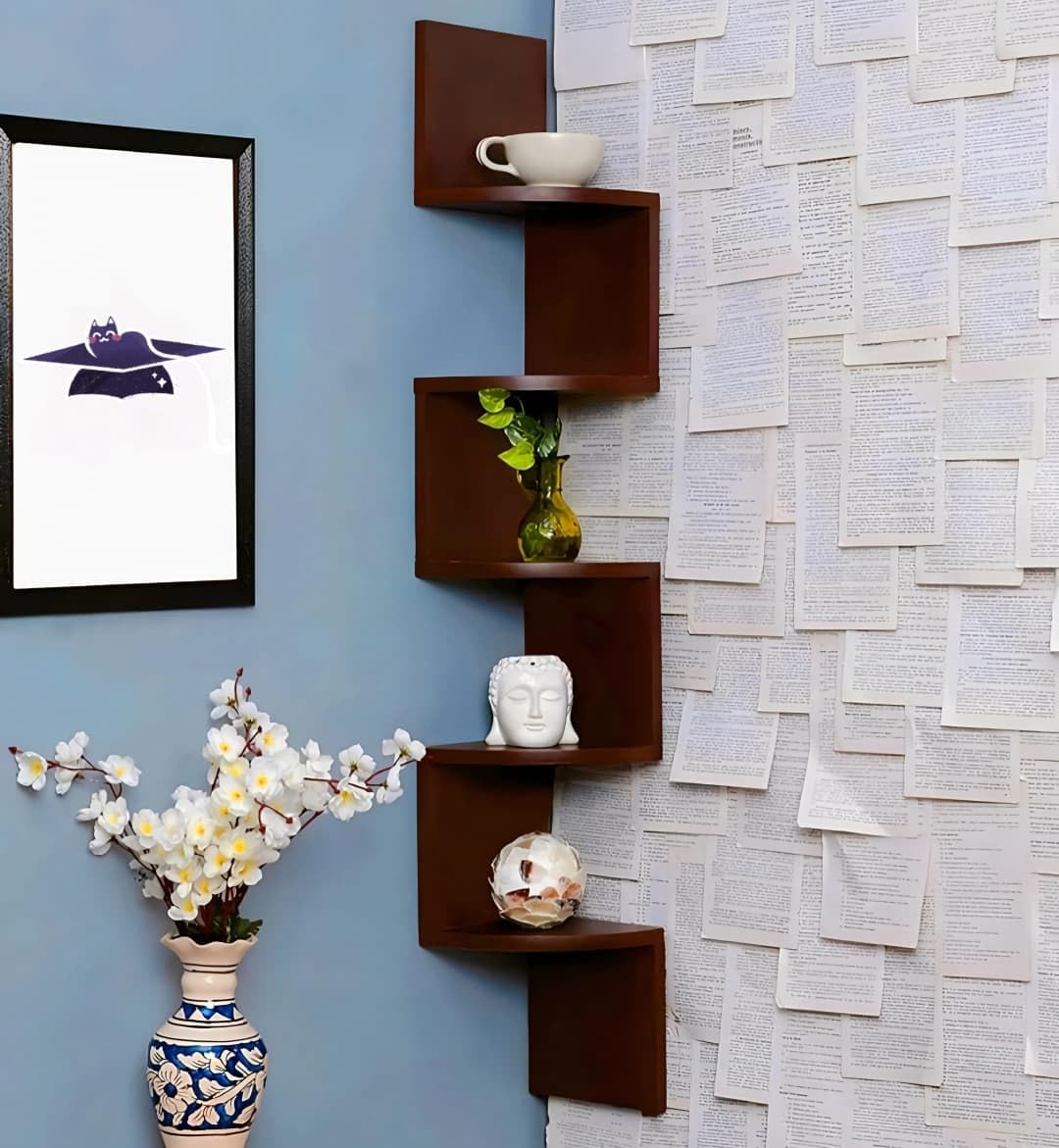 Corner Wall Mount Display Shelf, Corner Shelf for Living Room Decor, 5-Tier Floating Design, 17x17x108 cm, Decorative Storage for Home Office