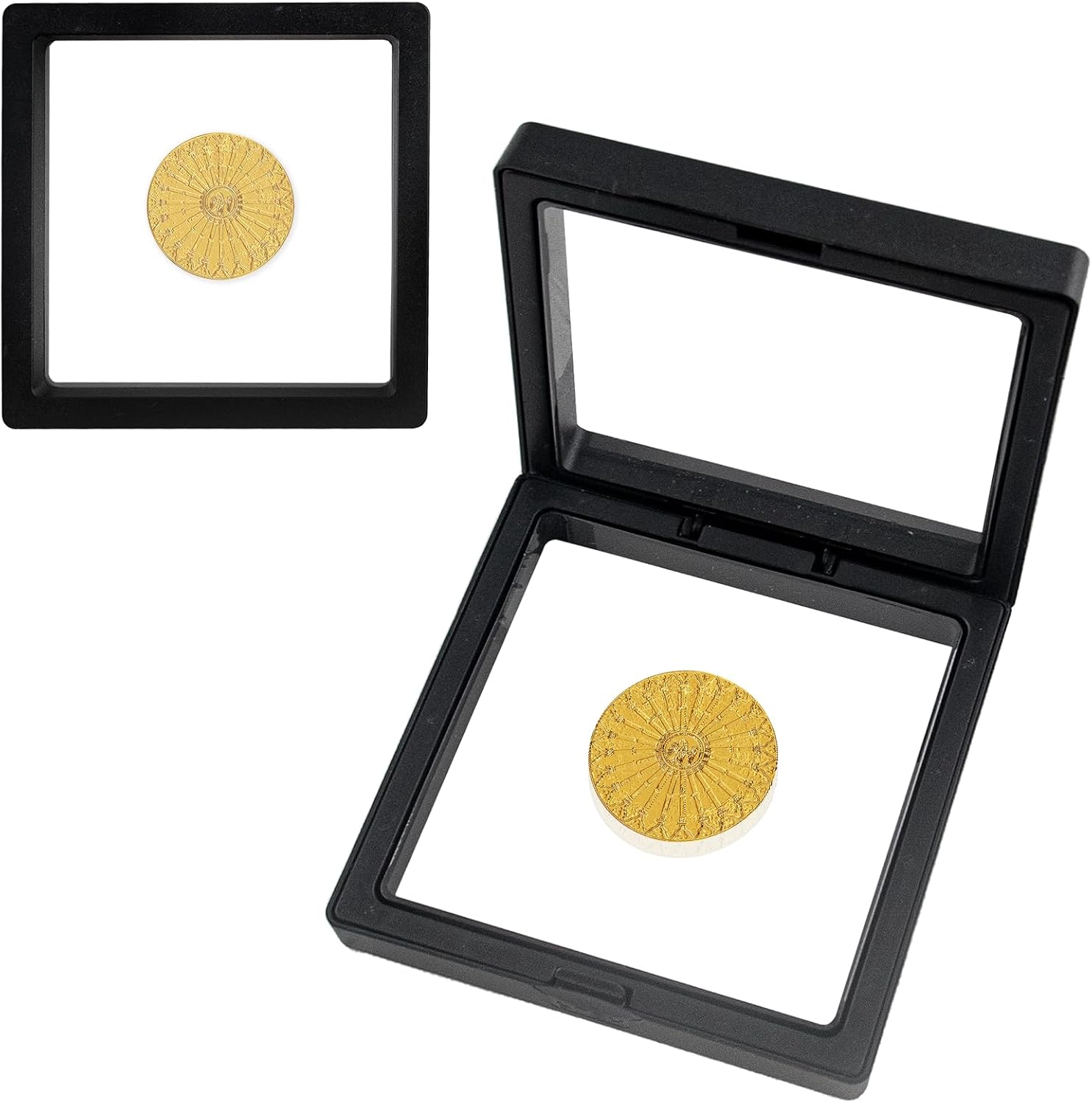 Black 3D Floating Frame Display Holder Stands, Coin Display Stands Set of 20 3D Floating Jewelry Frame for Challenge Coins, AA Medallions, Jewelry- 3.5 x 3.5 x 0.8 Inches image 4