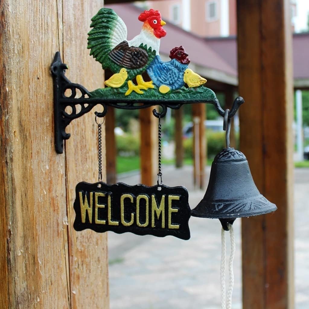Cast Iron Dining Bell, Cock Color Doorbell, Retro Welcome Sign Doorbell, Wall Decoration Hand Bell