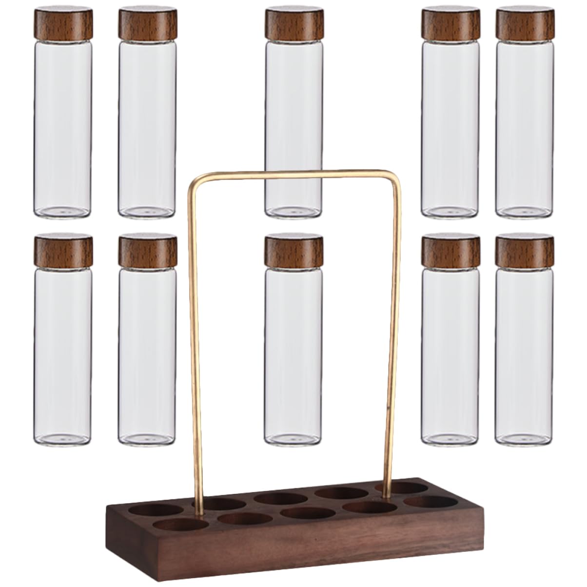 Happyyami Kaffeebohnen Behälter aus Glas mit Holzständer Kaffeebohnenröhre zur Frischebewahrung für Küche und Wohnung