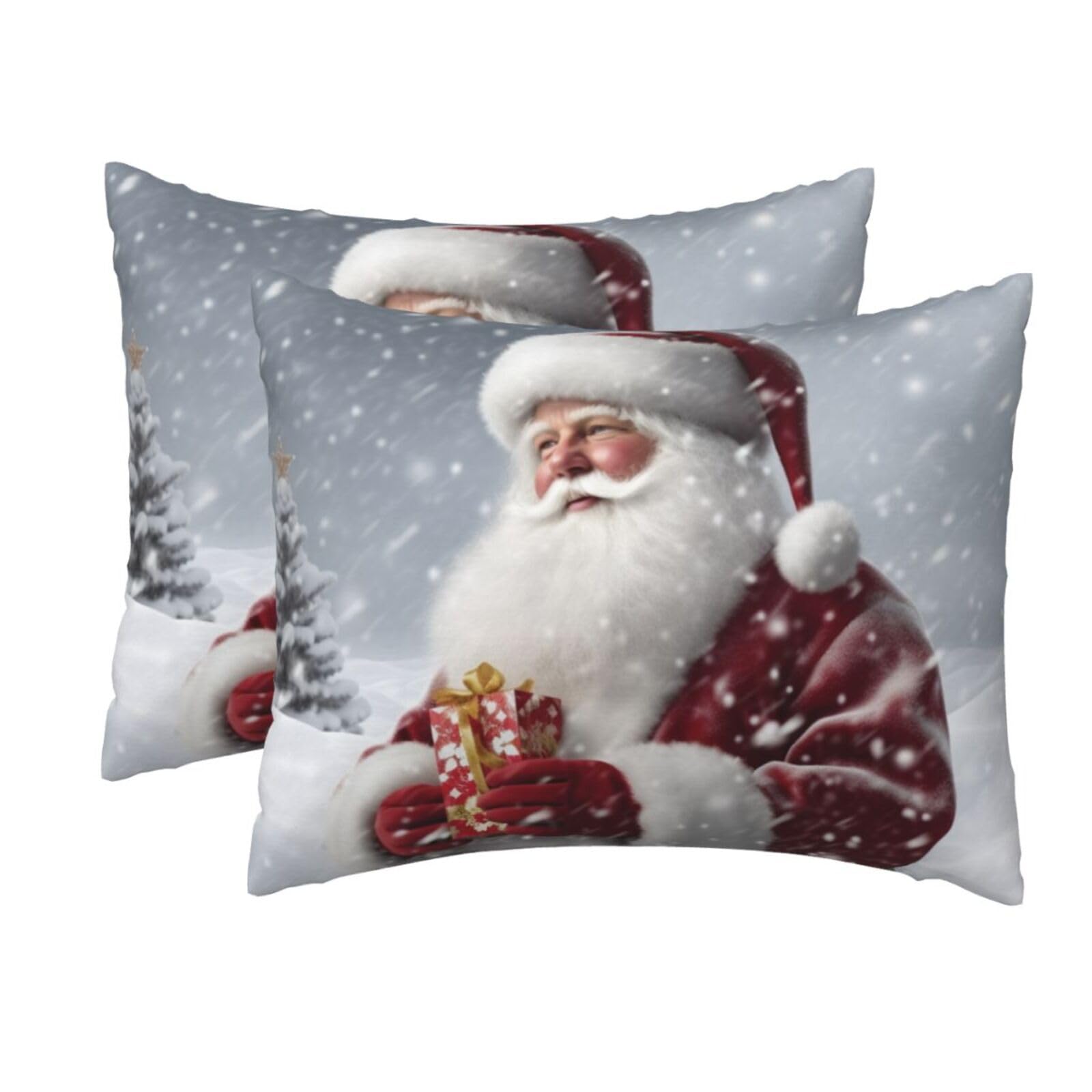 2 Pack Standard Pillow Cases with Hidden Zipper, Soft Breathable Pillow Covers for Hair and Skin, Santa Claus Snow Secenry Pillowcases 20"x26" Bed Pillow Protectors Cover for Sleeping Gifts