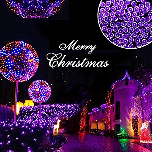 Lyhope Solar Halloween Lights, 72ft 200 LED 8 Modes Solar Christmas Lights Waterproof Decorative Fairy Lights for Garden,Patio,Home,Party,Holiday Outdoor Decor (Purple, 2 Pack)