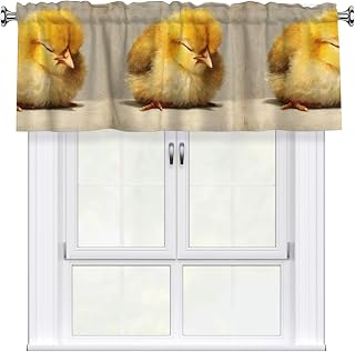 Sleeping Chick Pattern Short Curtains with Valance Rod 54x18in - Curtain Valance Kitchen Bathroom Laundry Room Studio - Home Decor