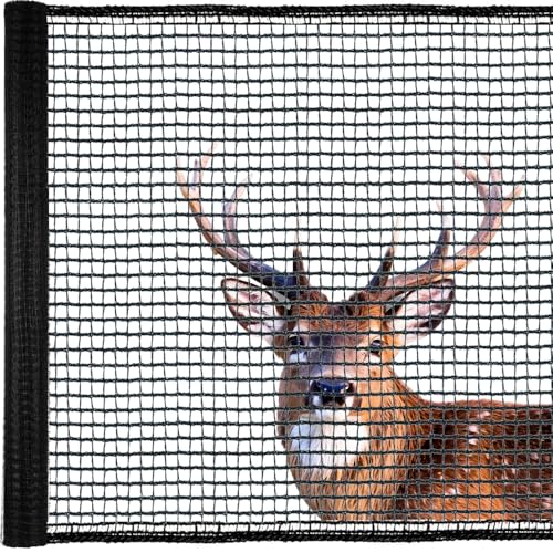 Junkogo Deer Fence Netting 5x100 Ft Plastic Mesh Netting for Garden Protection Temporary Fence Animals Barrier for Bird Chicken Reusable Mesh Fencing Roll for Vegetable Fruit Tree Shrubs Black