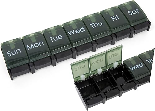 Organizador semanal de píldoras vitaminas medicamentos compartimentos para 7 días apto para artritis sin BPA verde bosque