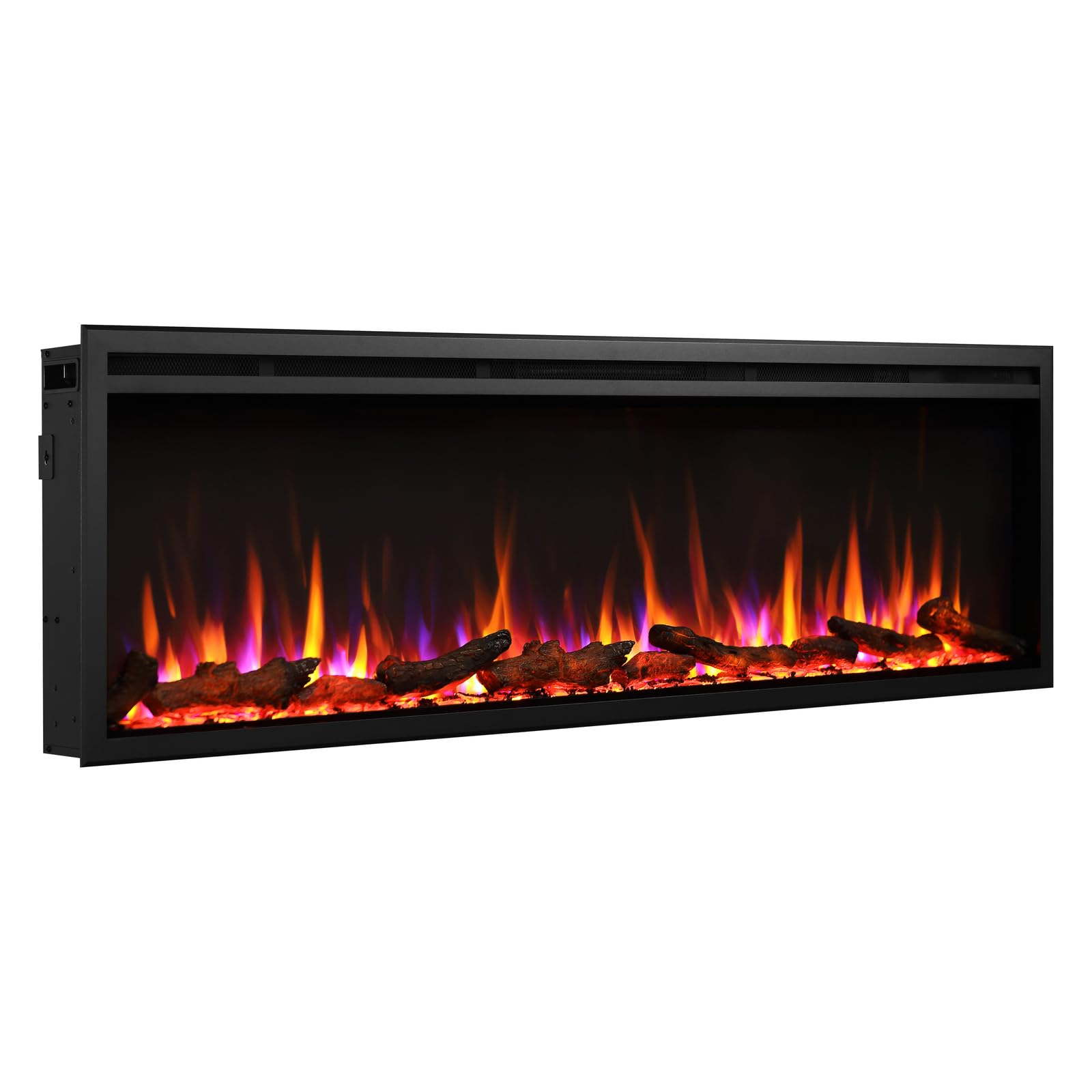 FLAMME 60"/152cm Castello Slim Frame Recessed Media Wall Inset Electric Fireplace with Multi Flame Colours 750W/1500W