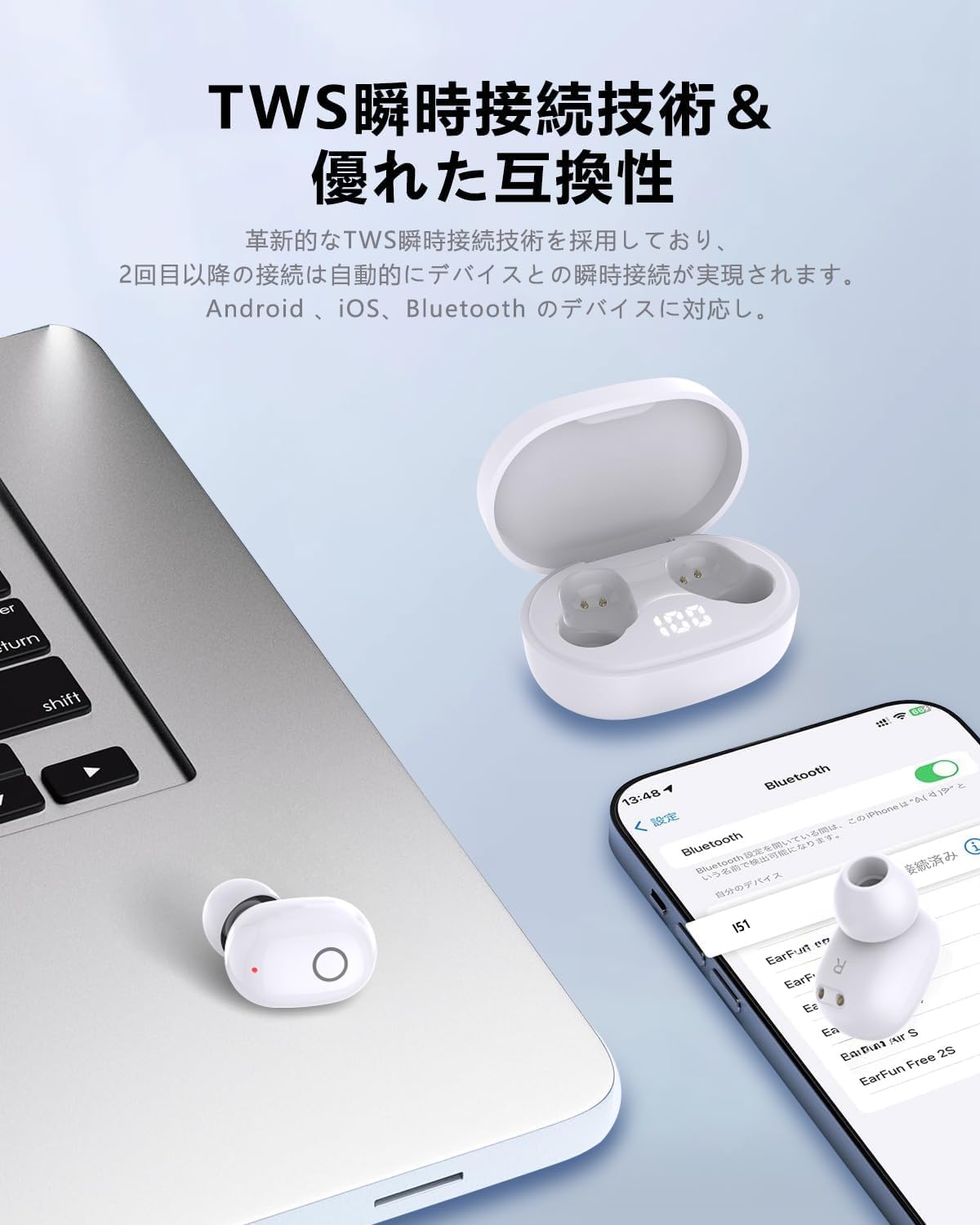 Amazon.co.jp: Bluetoothイヤホン ワイヤレスイヤホン IPX7防水 最大60