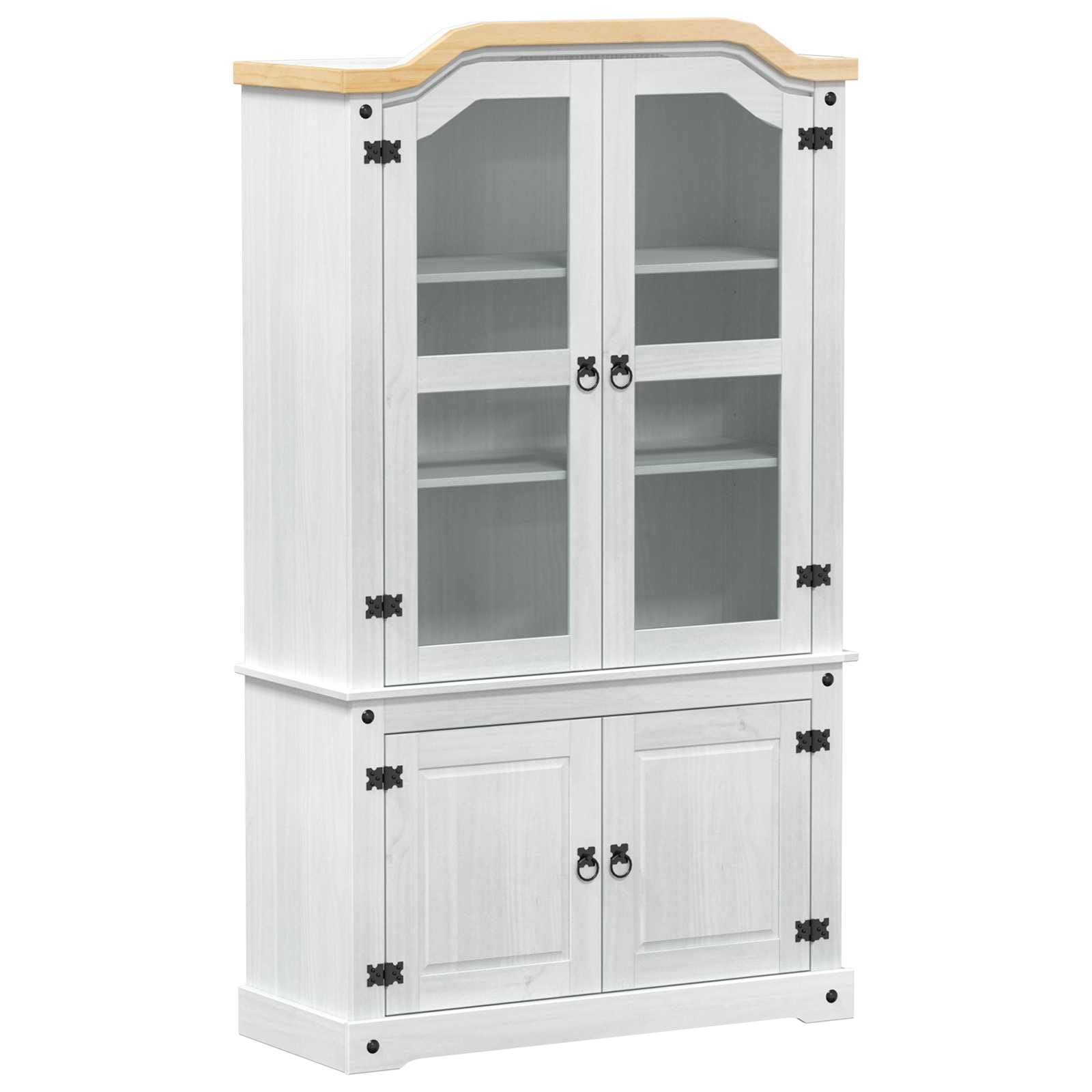 Vitrina blanca con puertas de cristal de pino macizo, 103,5 x 42 x 180 cm, armario de exhibición rústico con acabado mate para un almacenamiento y presentación elegantes.