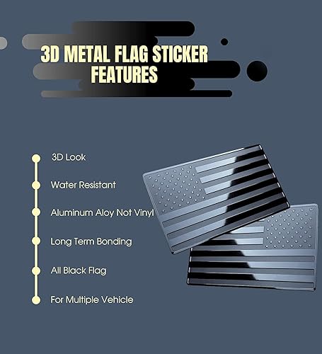 Miniatura 3 de LYCARESUN 2 calcomanías de metal 3D en relieve de bandera estadounidense negra, calcomanías de bandera de Estados Unidos de 5 x 3 pulgadas para