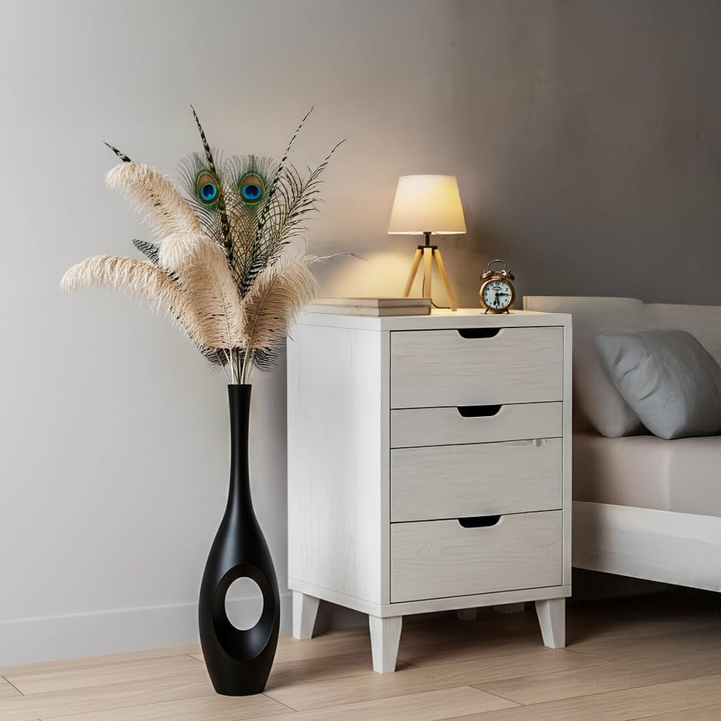 23.6" Black Floor Vase – Donut-Shaped Oval Body with Slim 3cm Neck, Modern Tall Decorative Vases for Living Room, Entryway, Office Decor – Resin Tall Floor Vase