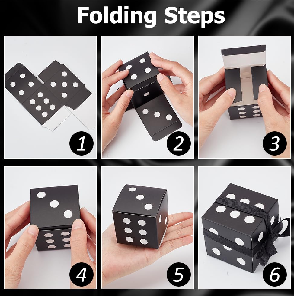 BENECREAT 72 set di Scatole per Bomboniere con Dadi In 3 colori, Confezione Regalo di Dadi Quadrati A Tema Casinò Rosso Nero Bianco Da 5.5x5.5x5.5 cm con Nastro per Confezioni Regalo per Feste