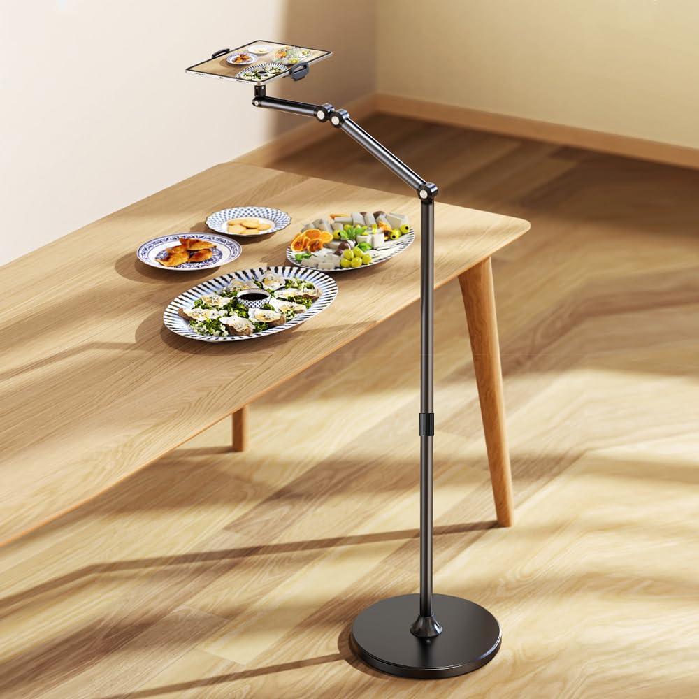 Soporte de Suelo para Tableta: Soporte Universal para Tableta con Base Resistente para teléfonos y tabletas de 4 a 13 Pulgadas con Altura Ajustable y rotación de 360 ​​Grados.