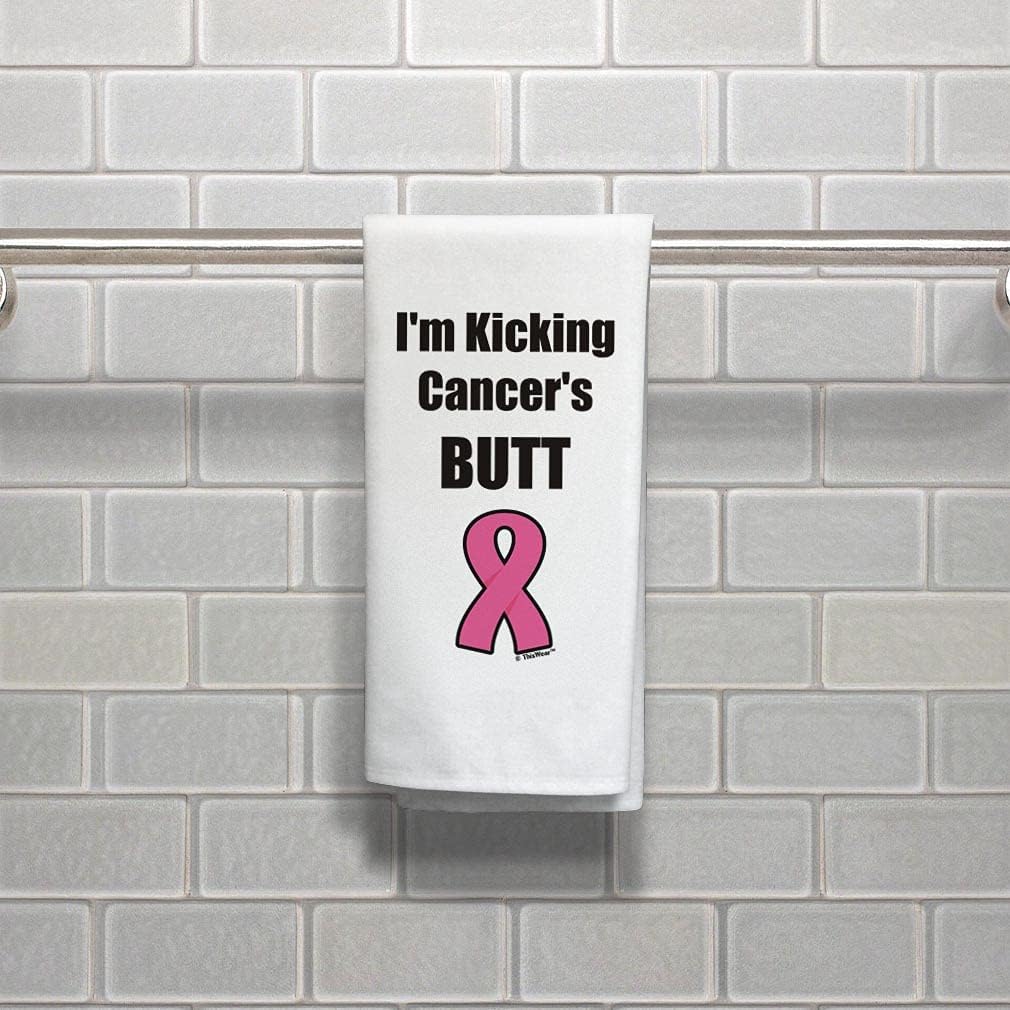 Breast Cancer Gifts for Women I'm Kicking Cancer's Butt 2 Pack Decorative Kitchen Tea Towels White