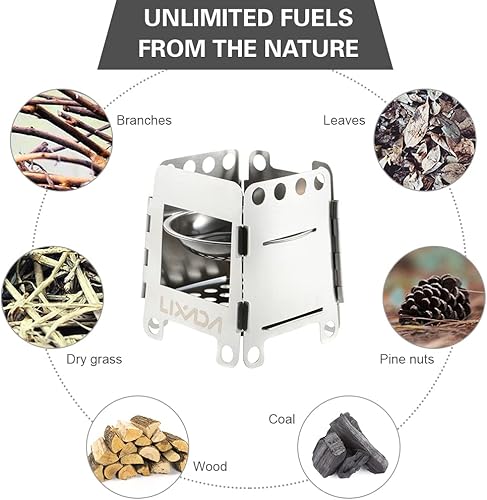 Miniatura 3 de Lixada Estufa de camping Estufas de leña Estufa portátil para mochileros Estufa de alcohol de acero inoxidable para acampar al aire libre Senderismo