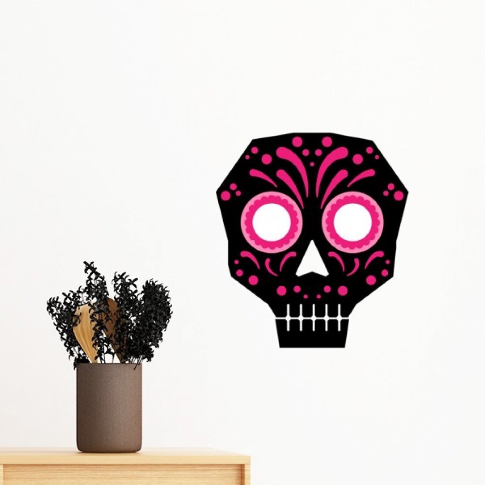 Sticker mural crâne rose Mexique autocollant repositionnable de 35cm pour decoration murale