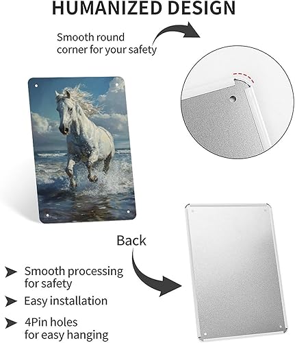 Miniatura 3 de Horse Galloping through Ocean Waves Metal Tin Sign Wall Decor Retro Sign for Home Living Room Bedroom Coffee Wall Decor Halloween Christmas Gifts