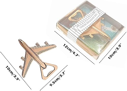 Miniatura 9 de Kinteshun Abridor de botellas de avión con caja de regalo para bodas, fiestas (12 unidades, tono dorado KC)