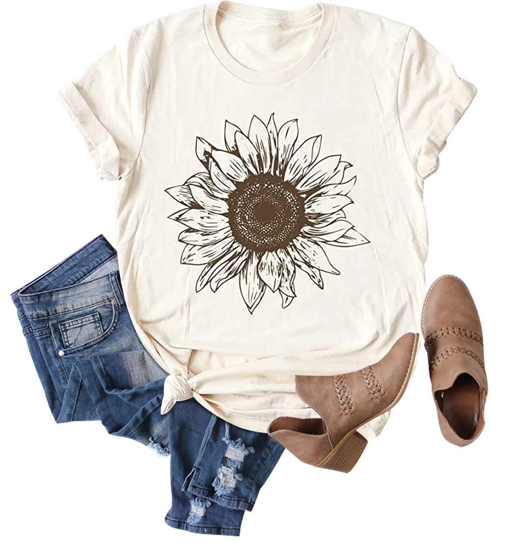Sunflower Shirts for Women Cute Graphic Tee Shirts Letter Print Funny Tee Shirts Top