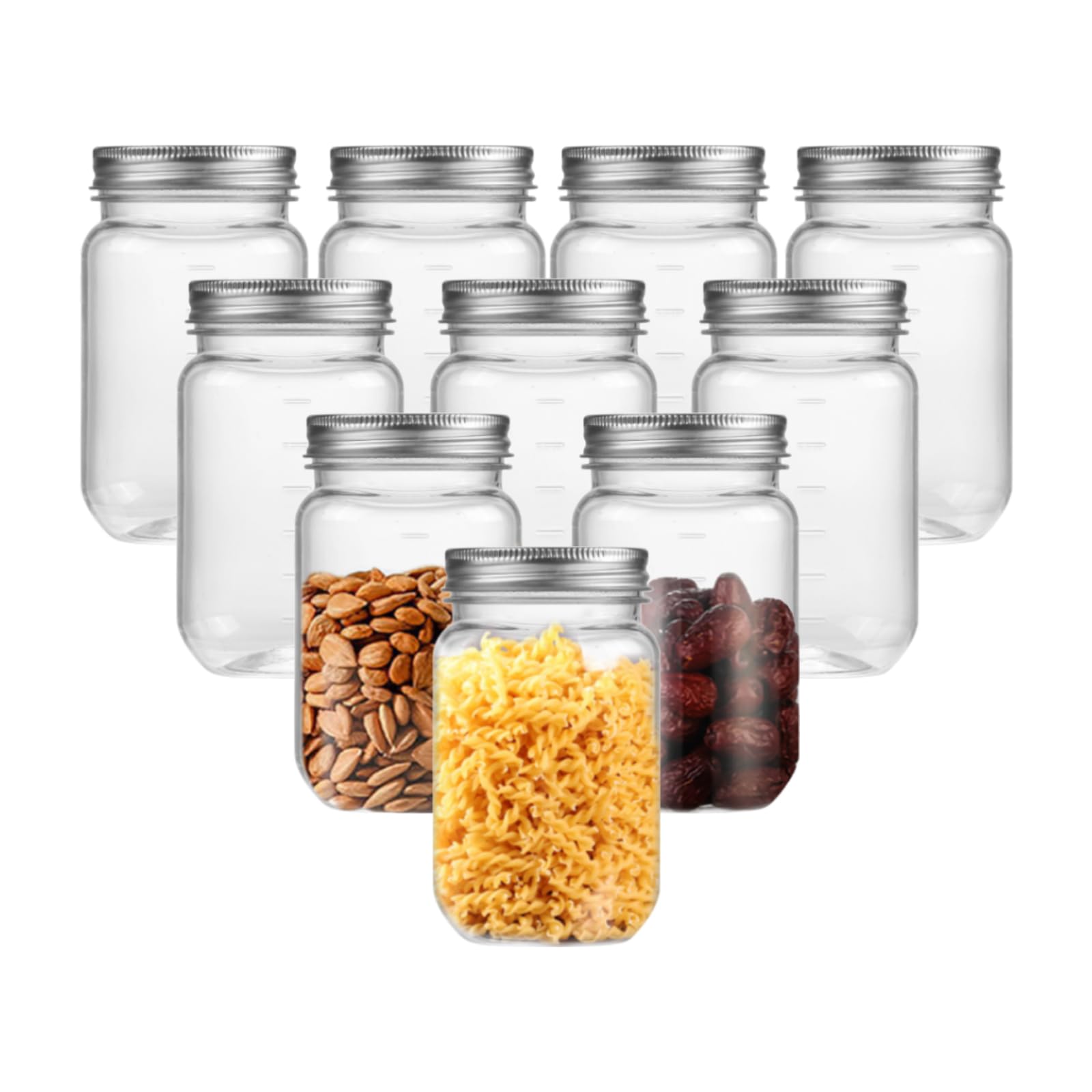 Naivees Clear Mason Jars 16 Ounce Plastic Storage Containers With Lids 10 Pack Plastic Jars,BPA Free?Sliver?