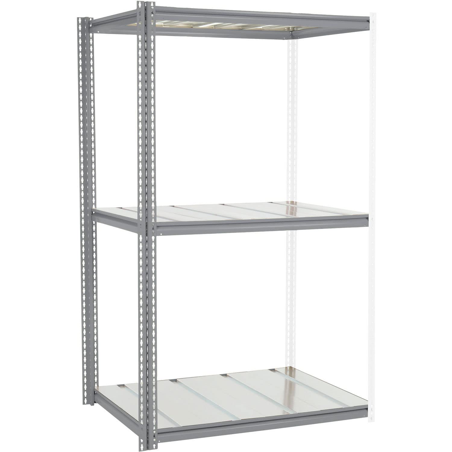 Global Industrial High Cap. Add-On Rack 48Wx24Dx60H 3 Levels Steel Deck 1500lb Per Level Gry