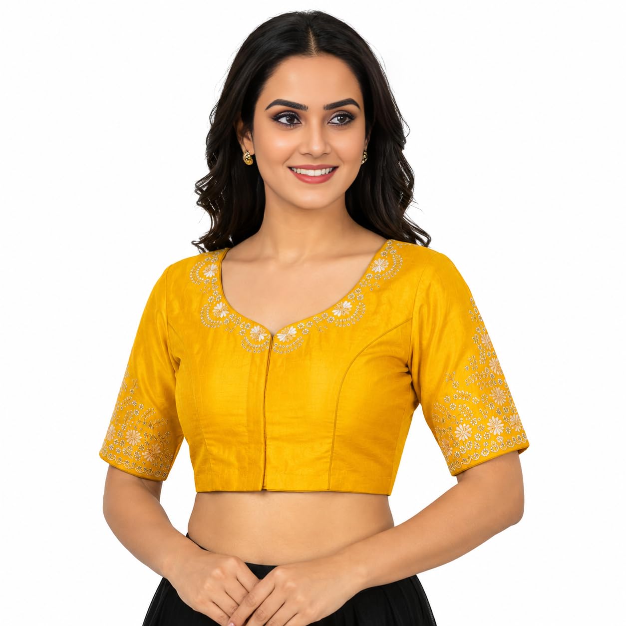 Women's Phantom Silk Saree Blouse | Designer Embroidered Sequin Work Blouse | Front Open Readymade Blouse | Ready Size 38 Wedding Blouse-image-23
