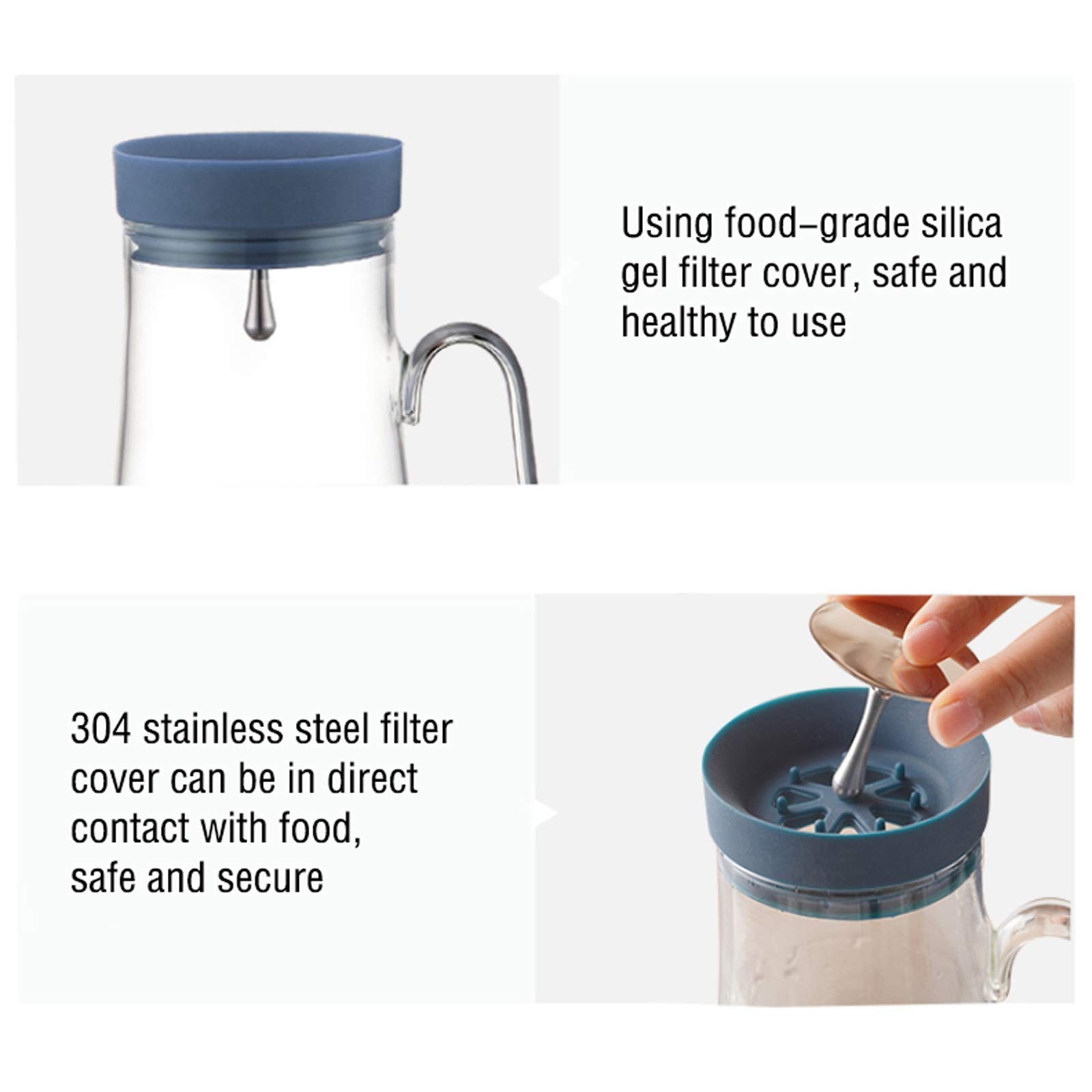 Jarra Jarra de vidrio de gran capacidad con tapa de vidrio resistente al calor de la tapa de silicona Tapa ajustable del filtro de acero inoxidable práctico Tamaño ajustable Jarra Agua (Color : Red)