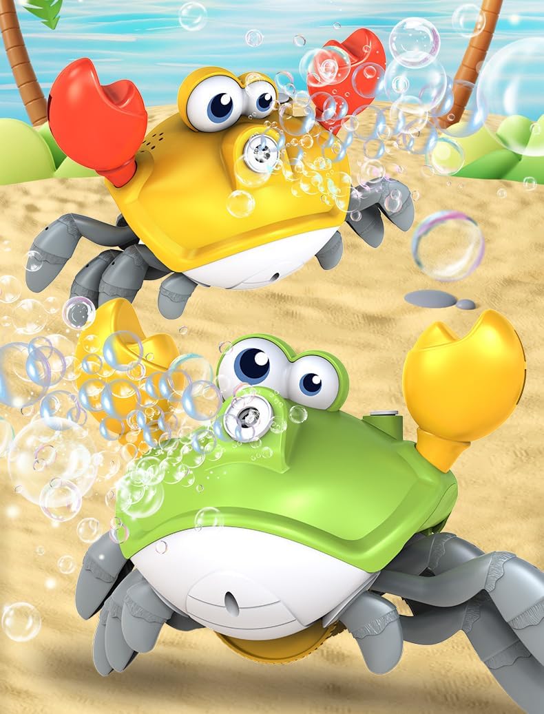 Crawling Crab Baby Toy - Rechargeable Bubble Machine - Tummy Time Toys - Automatic Crawling Crab Bubble Blower Machine for 3 4 5 6 Babie Boy Girl Learning Crawl for Kid Outdoor, Parties, Birthday Gift
