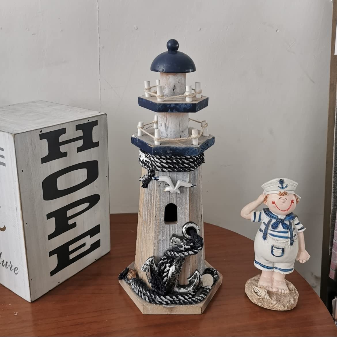 WHY Decor Wooden Lighthouse Decoration Nautical Decor Wood Lighthouse Ornament Decorative Lighthouse Tabletop Beach Decorations Coastal Decor Ocean Sea Home Decor Beach House Decor 10.25“ H