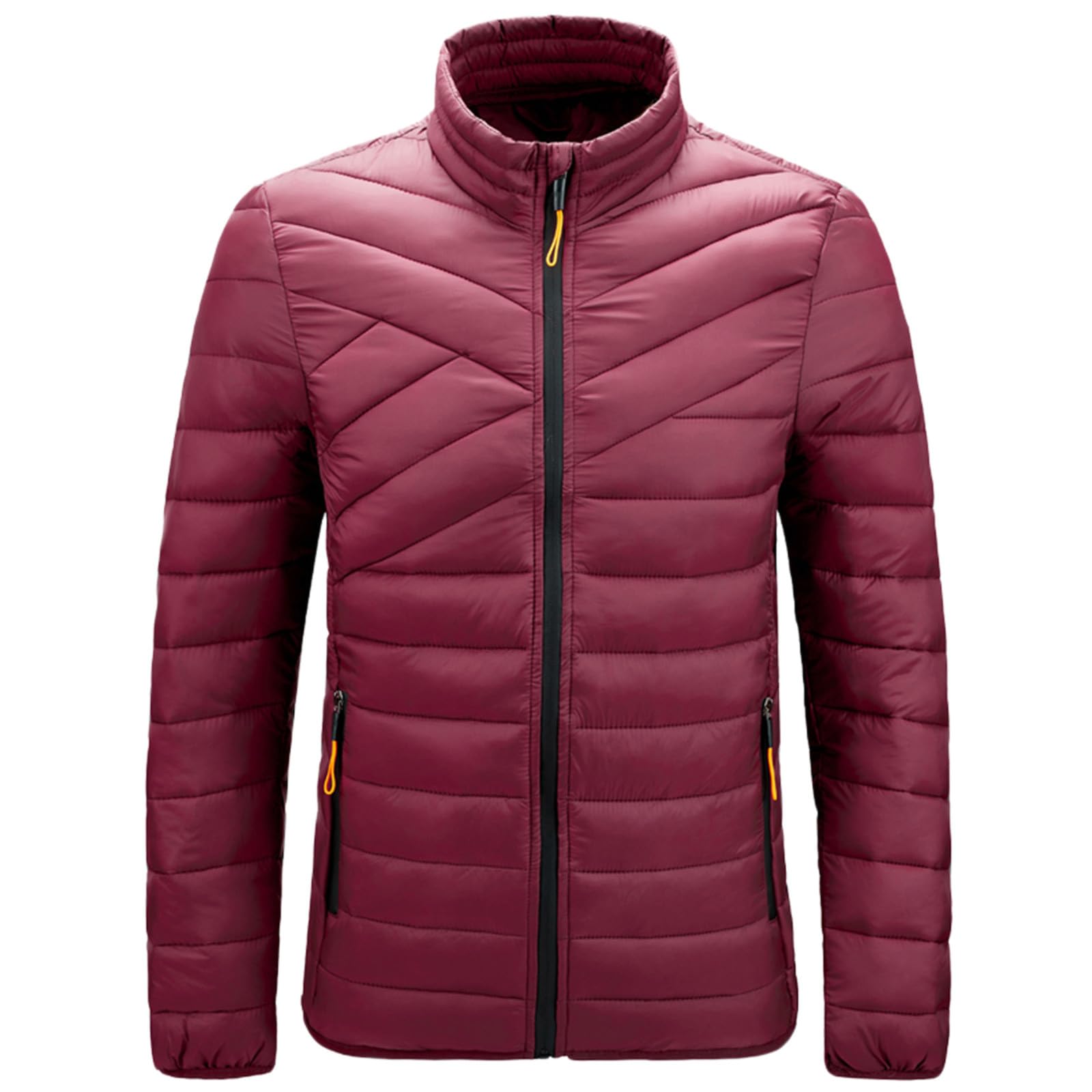 Piumino leggero da uomo, isolante, caldo, invernale, trapuntato, con cerniera intera, design con colletto rialzato, perfetto per il freddo e abbigliamento casual quotidiano, vestibilità comoda
