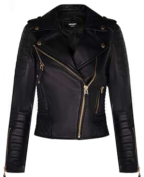 レザージャケット・コート GOLDEN  Women Leather Jackets GWP02137P119590100 Black Women's Black Leather Jacket With Gold Plated Zip & Button
