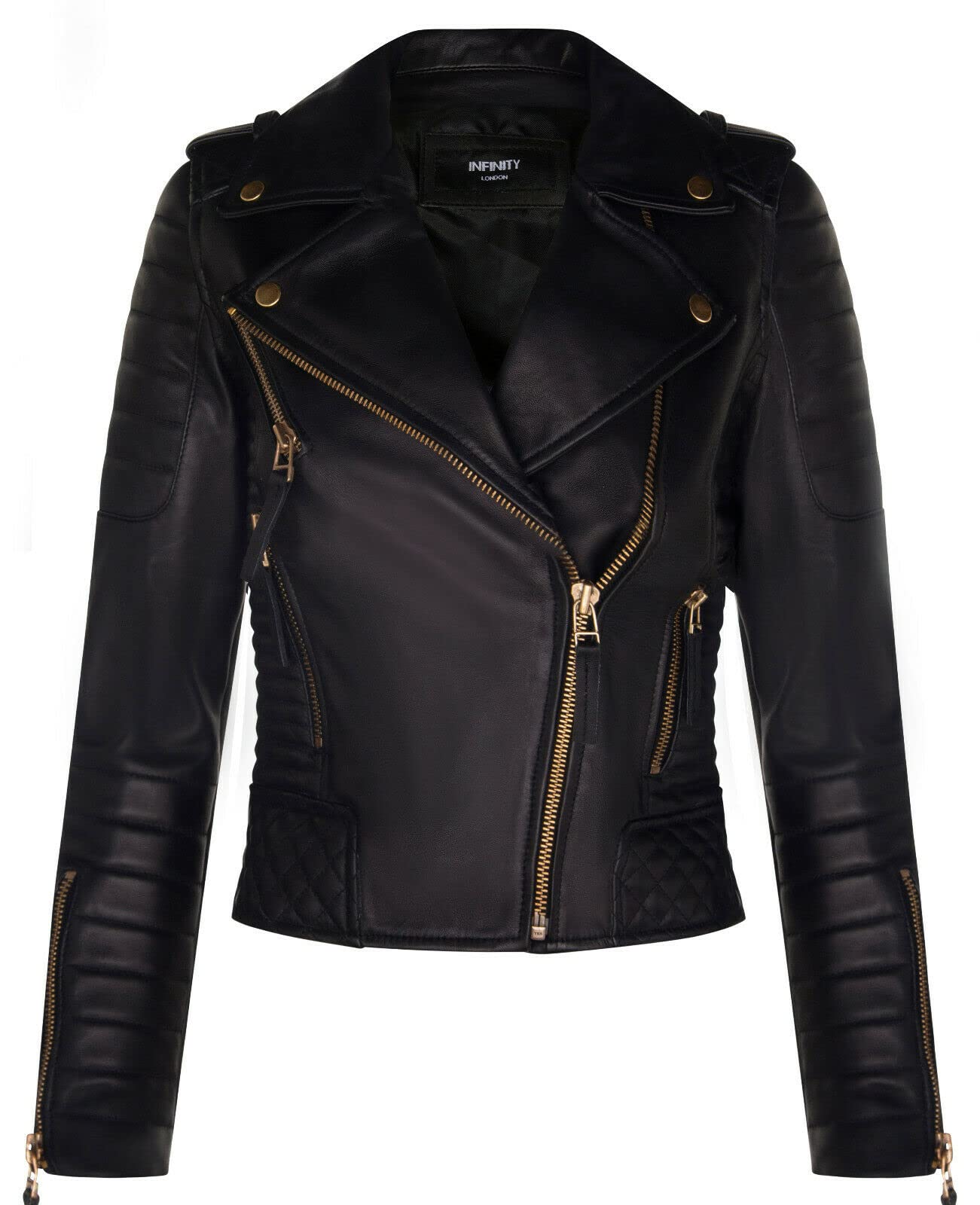 Infinity Leather Women's Gold Leather Quilted Vintage Brando Biker Jacket-Lusaka - Uk Xs/8 | Eu 34 | Us 4