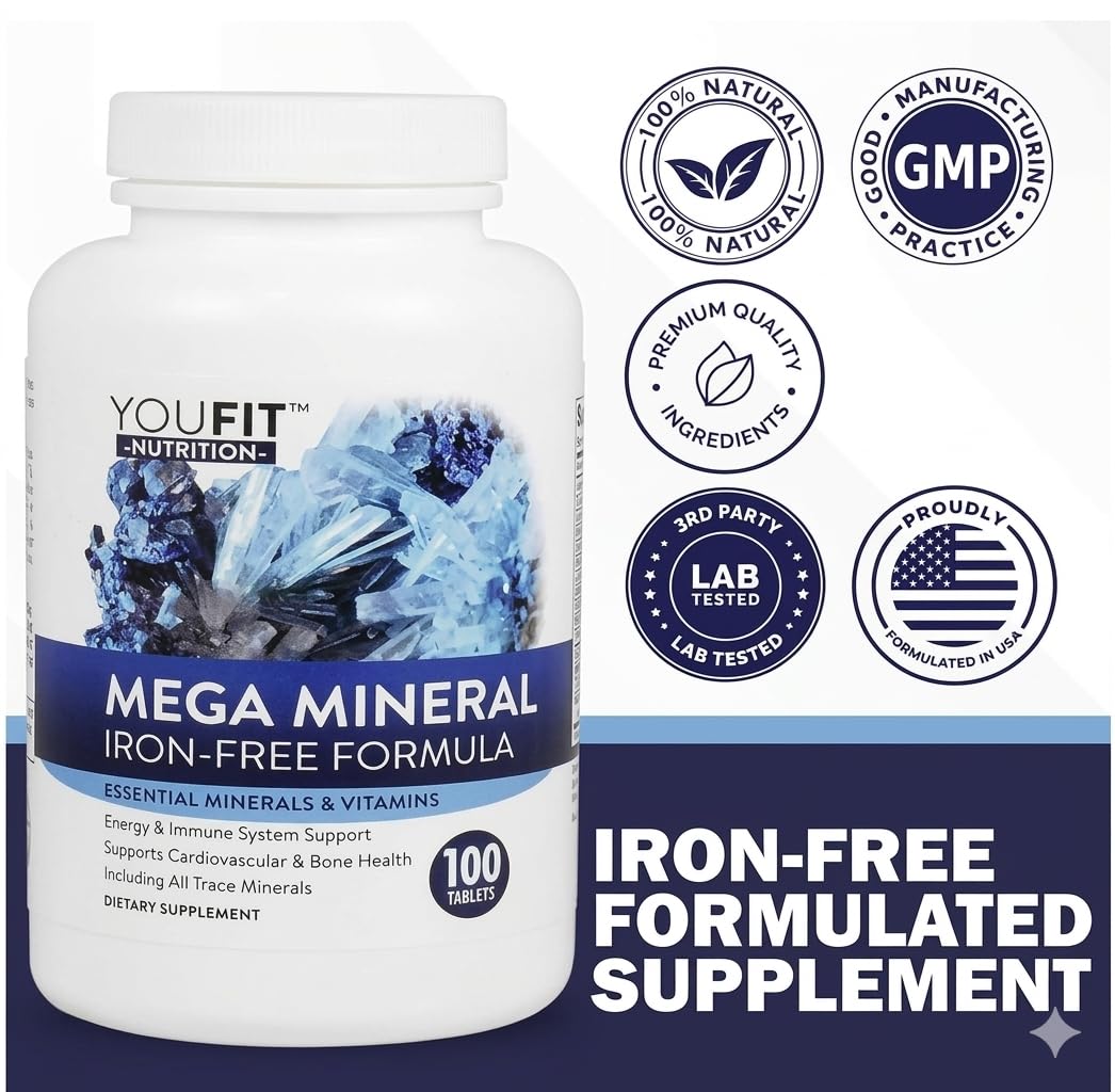 Mega Minerals Supplement by Youfit Nutrition | Trace Minerals | Premium Formula with Source of Minerals and Immune Health Support | Iron Free | All in One |1000mg Calcium 500mg Magnesium — Amazon image 5