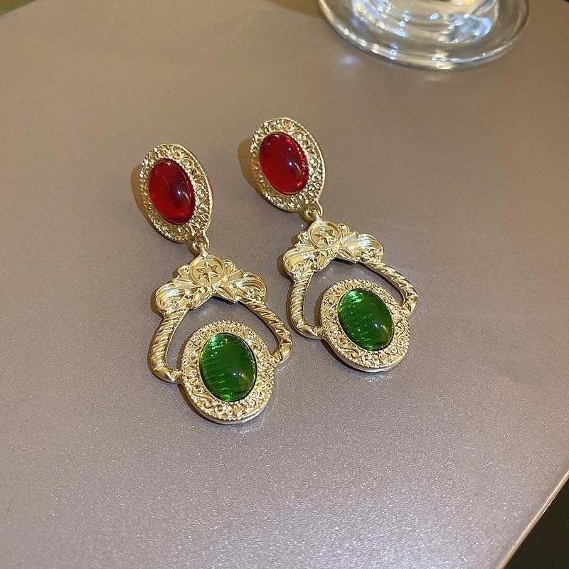 STERT Retro Luxury Glazed Oval Dangle Earrings，Extravagant Vintage Stud Earrings for Women，Long Eardrop Sweeping Shoulder Dangler、Wedding, Birthday Gifts2