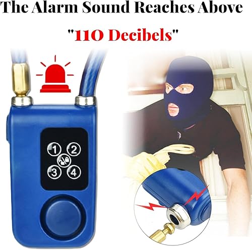 Miniatura 3 de Candado de cadena para bicicleta con alarma, Y787 Smart Alarm Lock antirrobo de cadena de motocicleta para scootercochecitopuerta azul