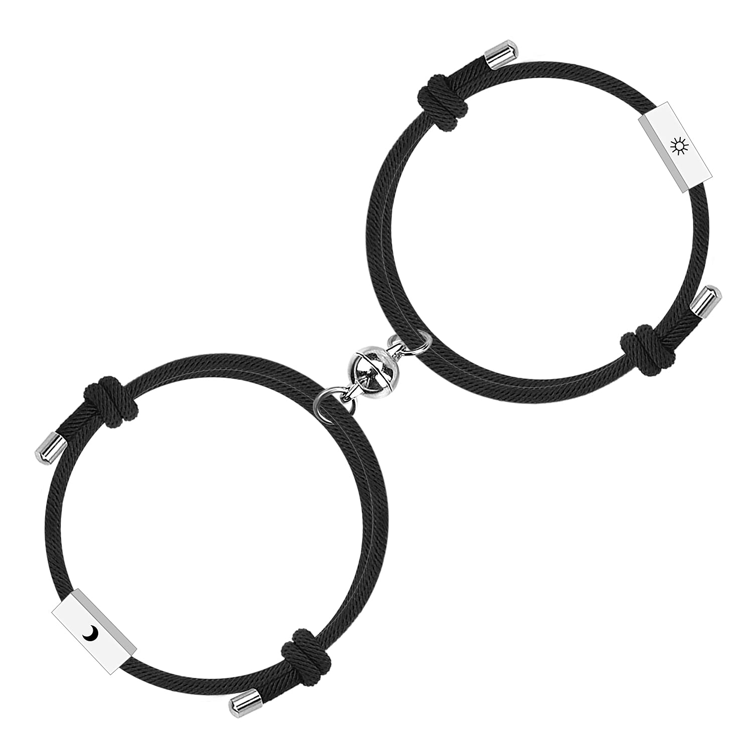 Free Space Customize Magnetic Mutual Attraction Bracelets 2 Set with Engraved Bar 4 Sides Best Matching Couple Gift for Women Men