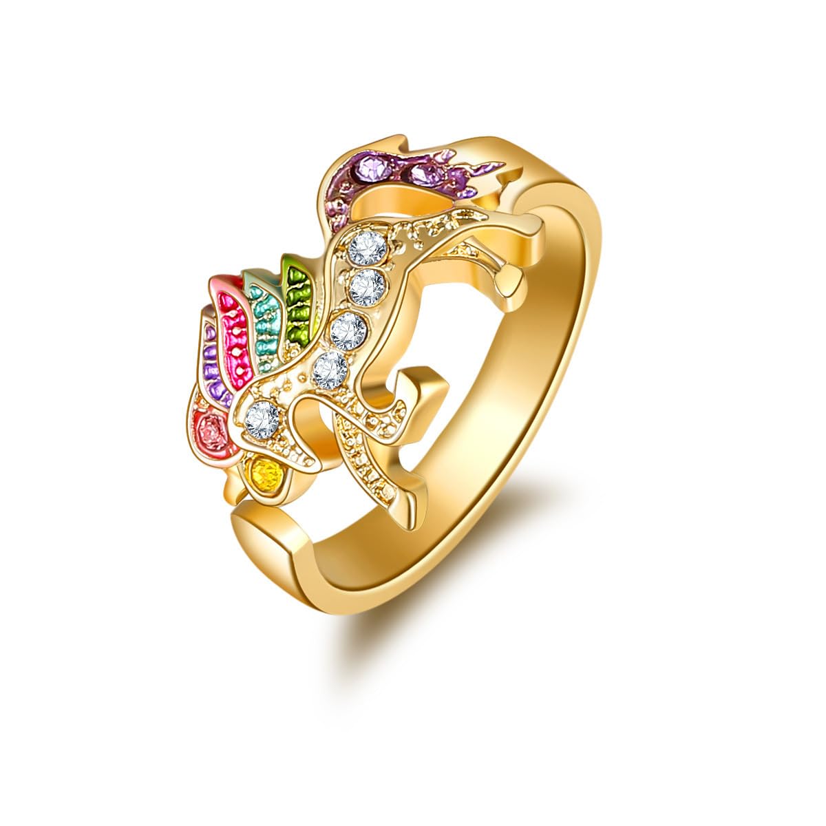 WINXMIN Regenbogen Einhorn Ring - Verstellbarer Strass Ring Für Mädchen Mit Geschenkbox