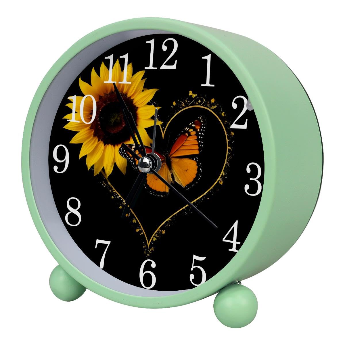 Alarm Clock Heart Shaped Sunflower, Silent Non-Ticking with Night Light