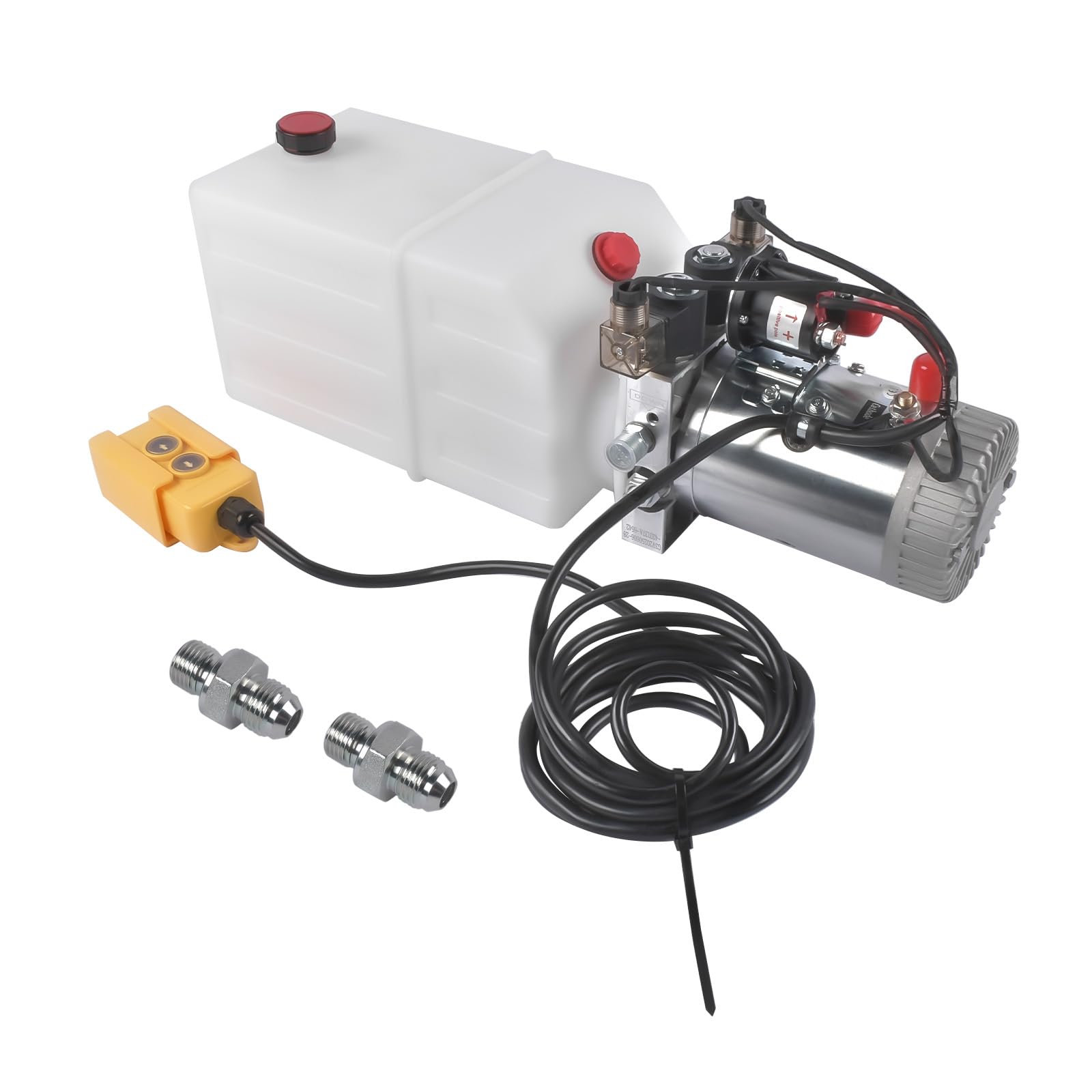 Centralina idraulica da 6 quarti Potenza 1.6KW, Pompa idraulica a doppio effetto 12V DC per sollevamento auto rimorchio con cassone ribaltabile, Unità di potenza pompa idraulica, Serbatoio di plastica