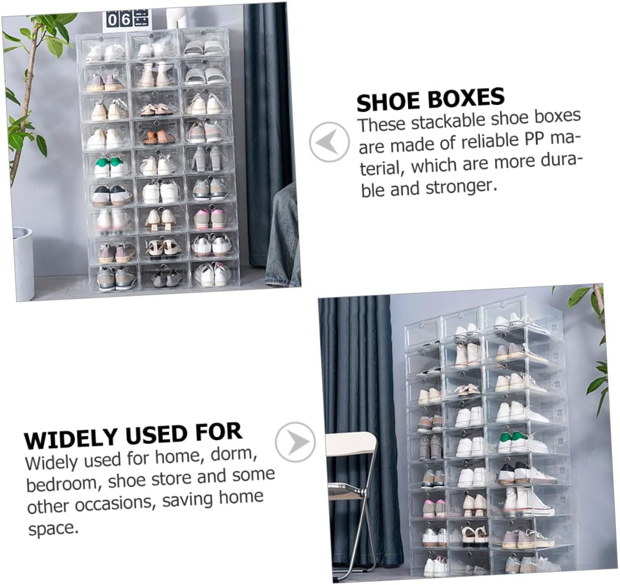 4pcs Transparent Shoe Storage Boxes Stackable Sneaker Organizer Container with Convenient Cover for High Heels Boots and Item Storage
