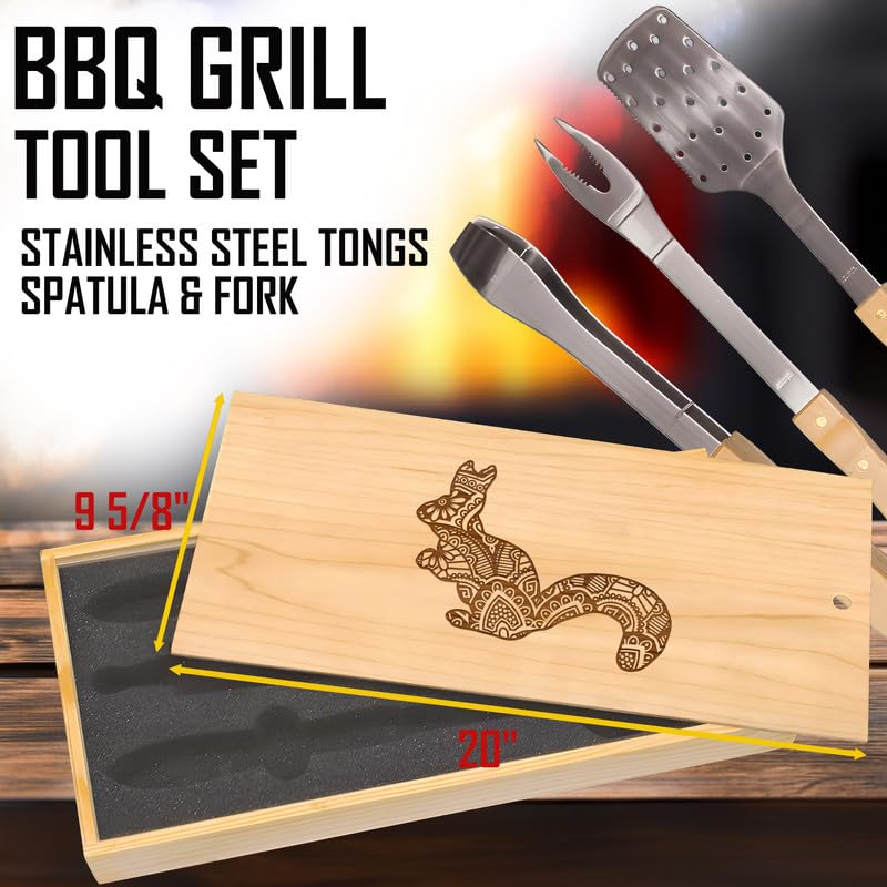 Set de herramientas para parrilla con caja grabada miniatura 3