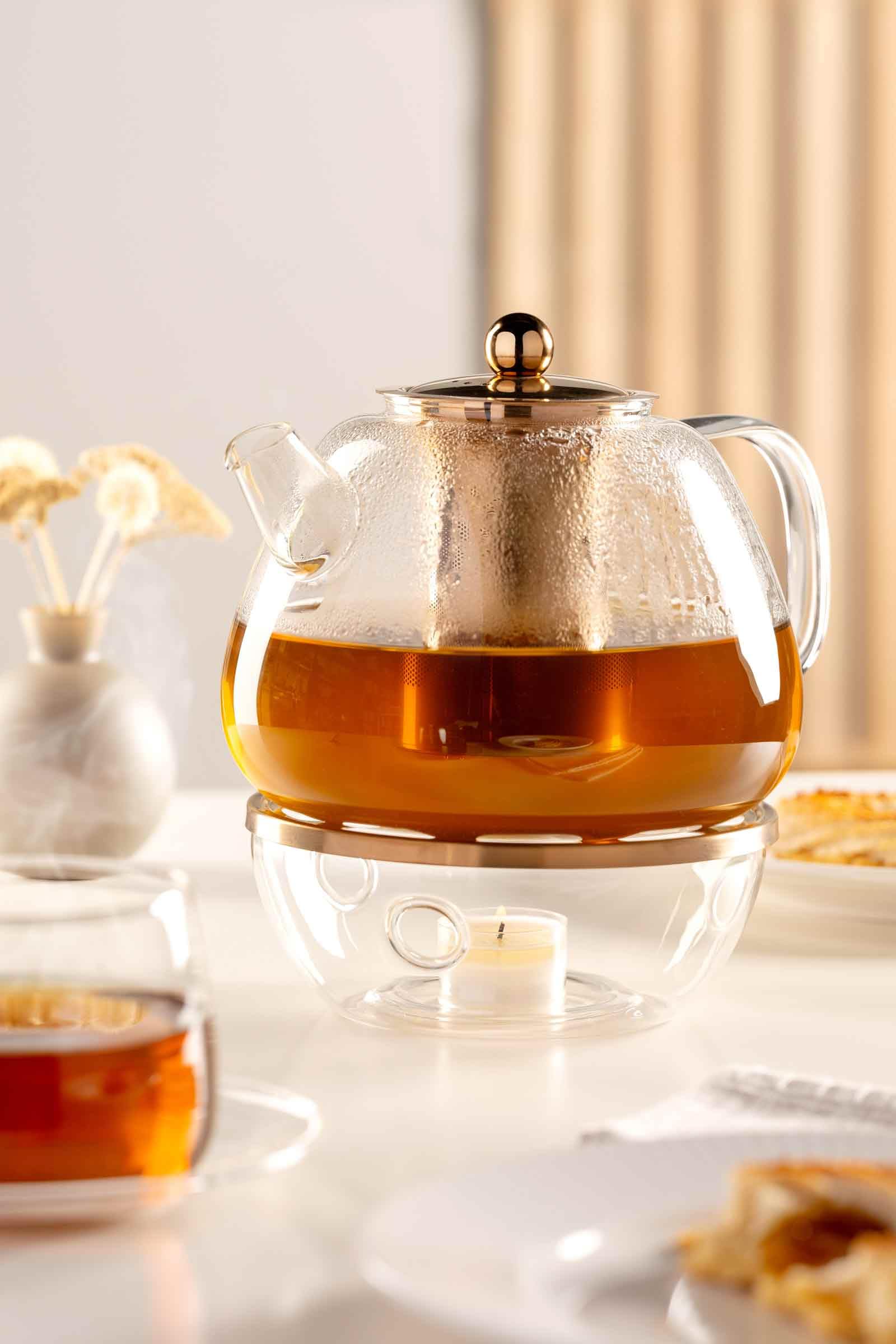 LEONARDO Tè per Te Teekanne 1,5 L mit Stövchen, Aus dickwandigem Borosilikatglas, Hergestellt in Handarbeit, Spülmaschinengeeignet