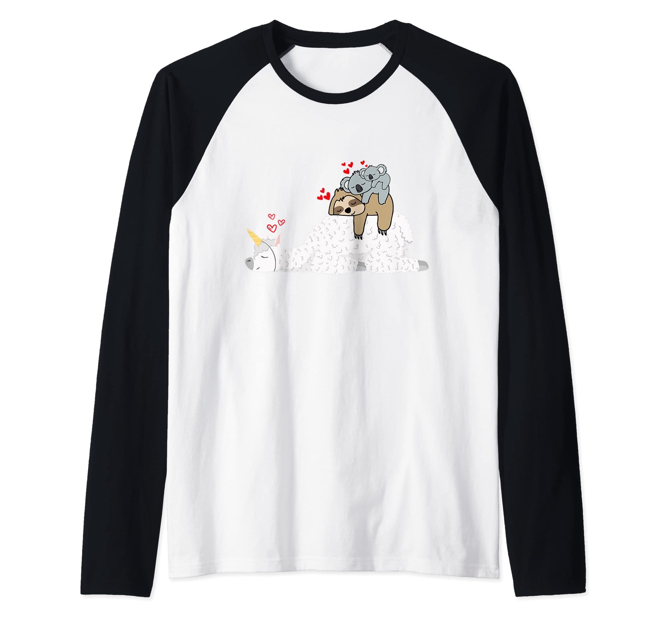 Llama & Lazy Sloth and Baby Koala Mama Bear Valentines Gift Raglan Baseball Tee