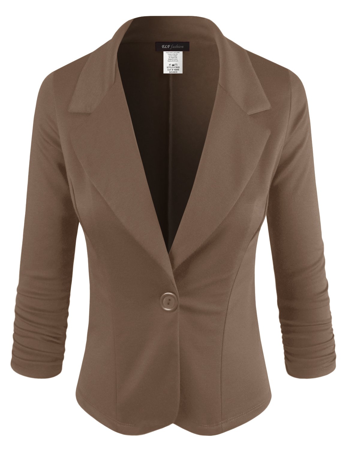 Women Casual Work Knit Office Blazer Jacket Made in USA (Size S~3XL) Brown S