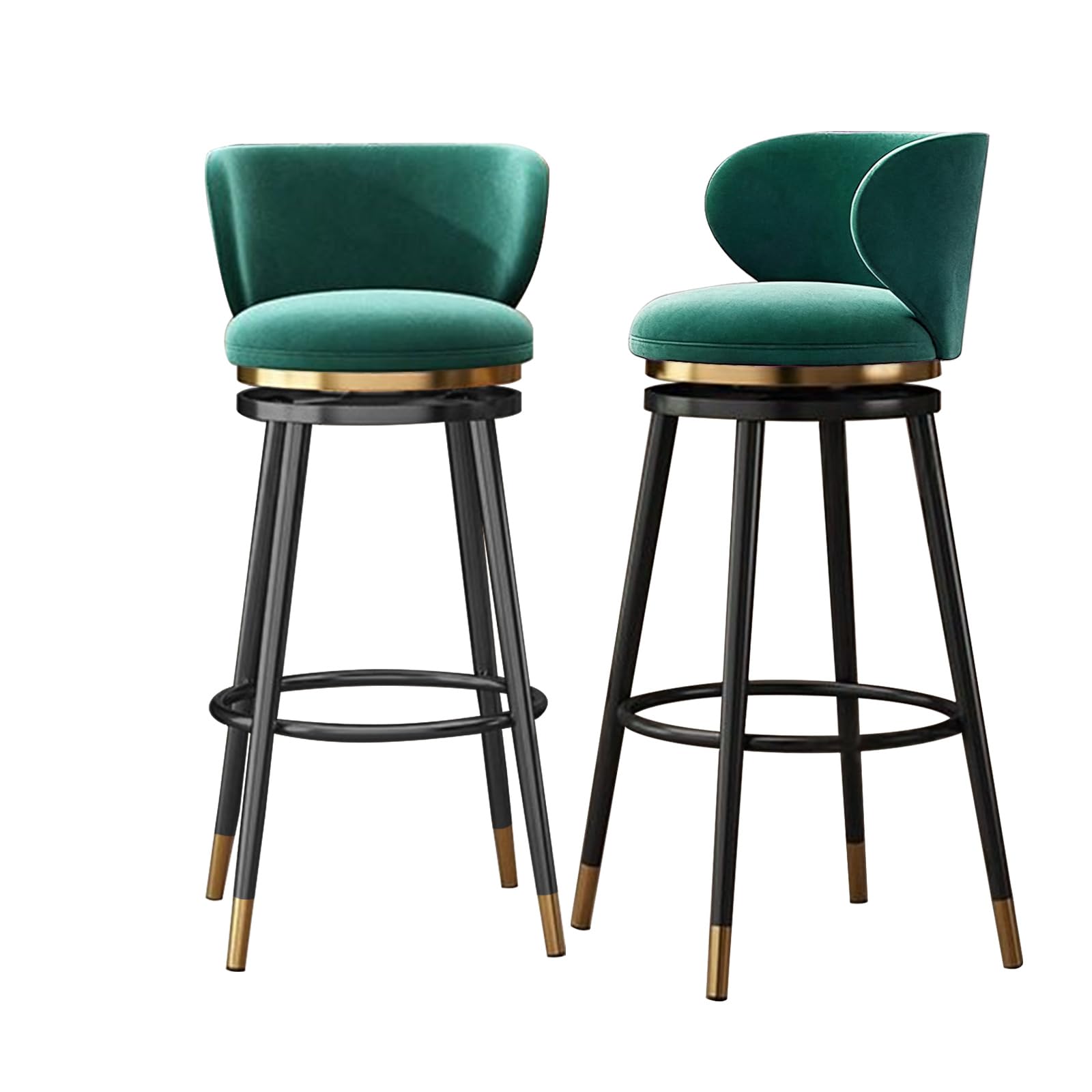 Ensemble de 2 tabourets de Bar pivotants, Assise Ronde en Velours Vert avec