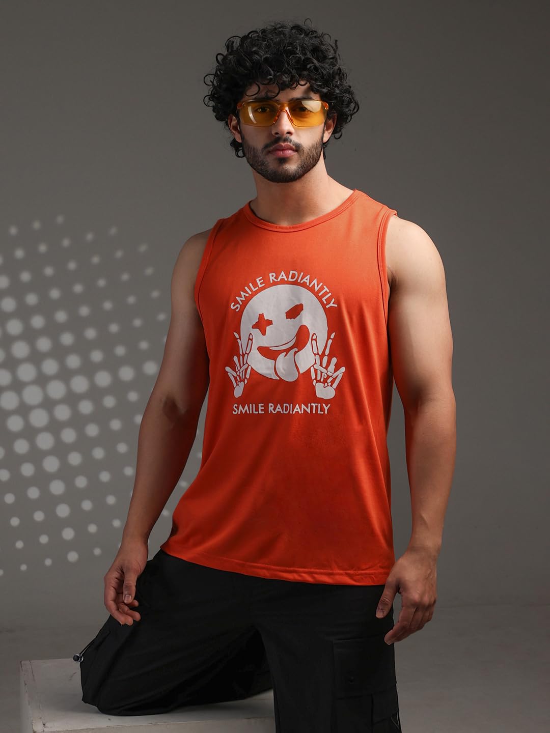 CHKOKKO Tank Tops Sleeveless T-Shirt for Men Gym Wear Graphic Printed Stylish Round Neck Workout Fitness & Casual or Beach Wear Orange L 4