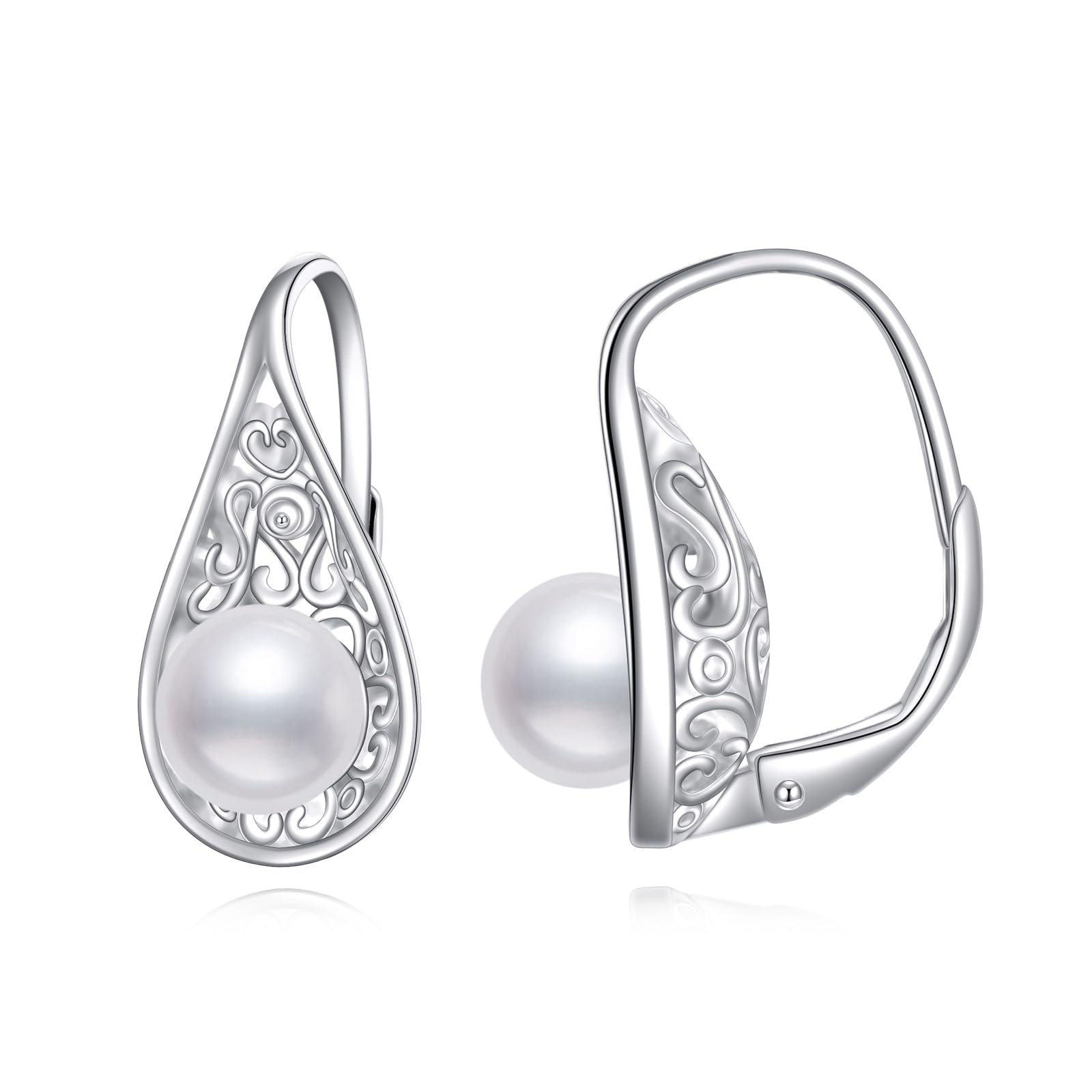 POPLYKE Weiße Perlenohrringe für Frauen Sterling Silber Vintage Filigran Teardrop Dangle Drop Ohrringe Geburtstag Schmuck Geschenke für Sie