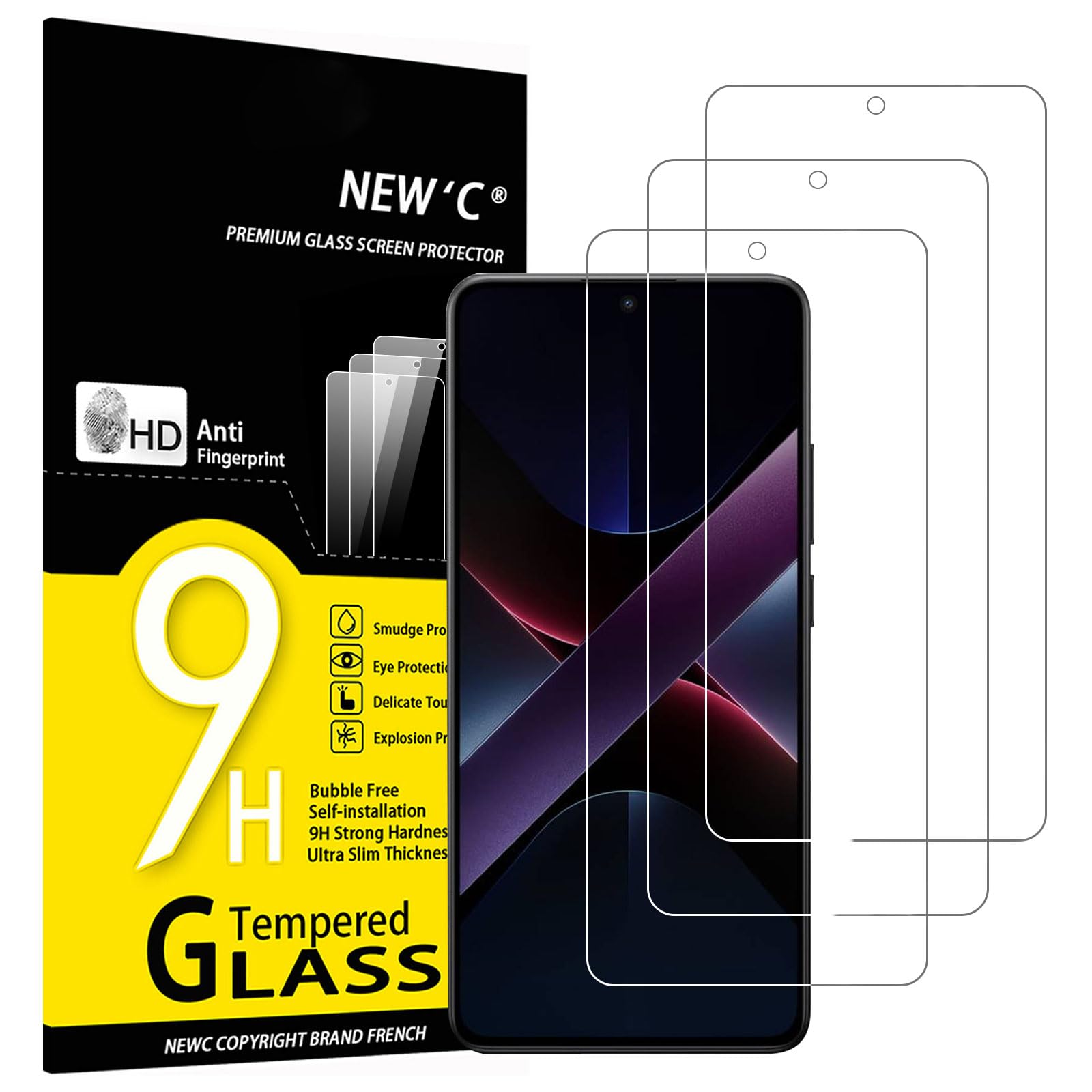 NEW'C Lot de 3, Verre Trempé pour Xiaomi POCO X7 Pro, Xiaomi Redmi Note 14S Film en Protection écran efficace contre les Rayures - sans Bulles - Ultra Résistant - Dureté 9H Glass
