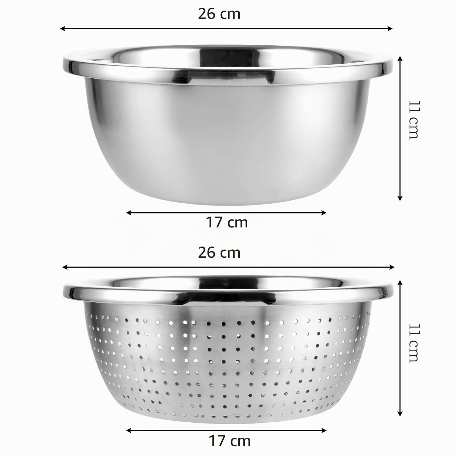 2 Piezas Colador Acero Inoxidable 26 cm, Escurridor Pasta Grande con Bol de Apoyo para Verduras Frutas Arroz, Colador Pasta de Cocina Apilable, Uso Diario en Cocina Familiar