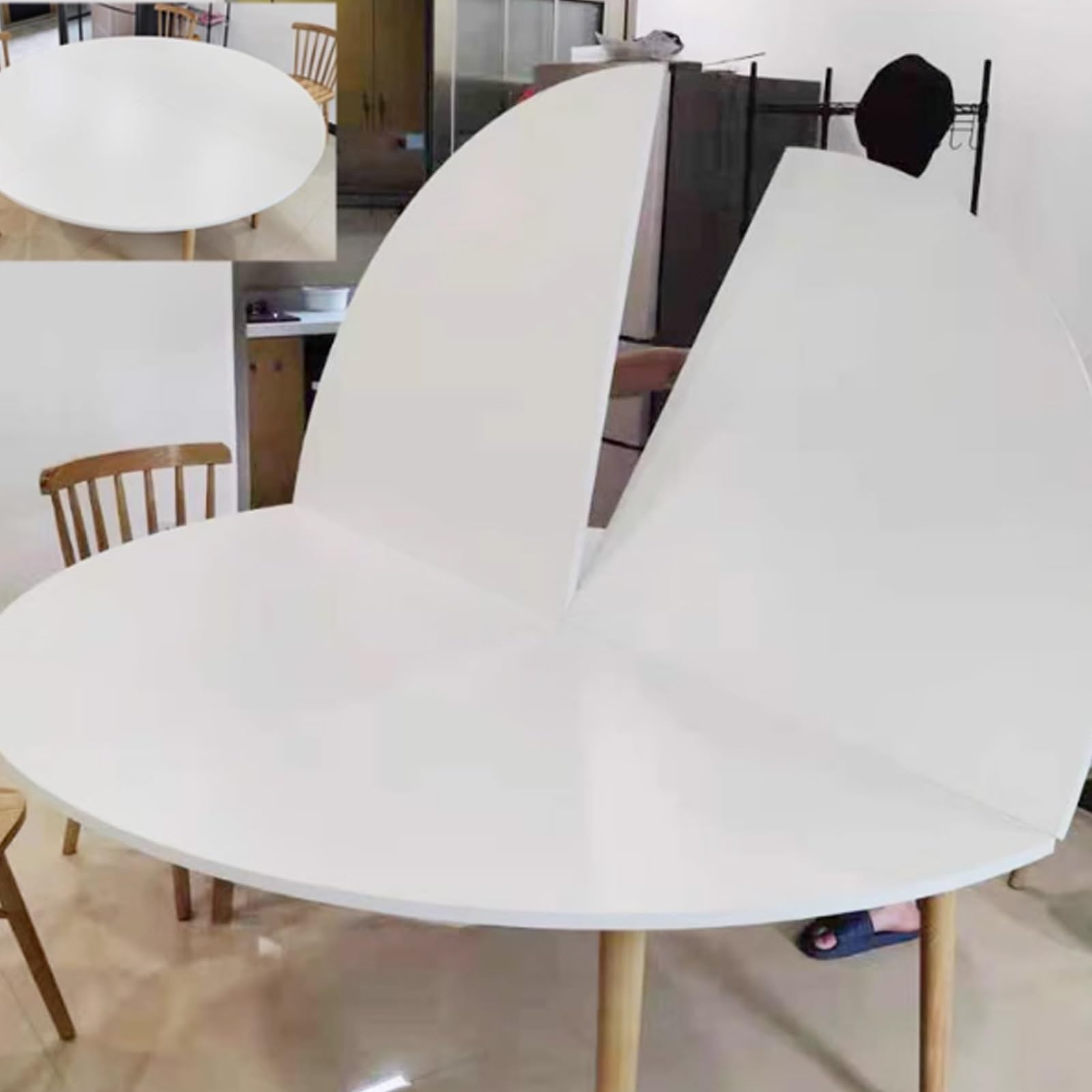 Table ronde pliante 120 à 200 cm avec rallonge portable et plateau pliable
