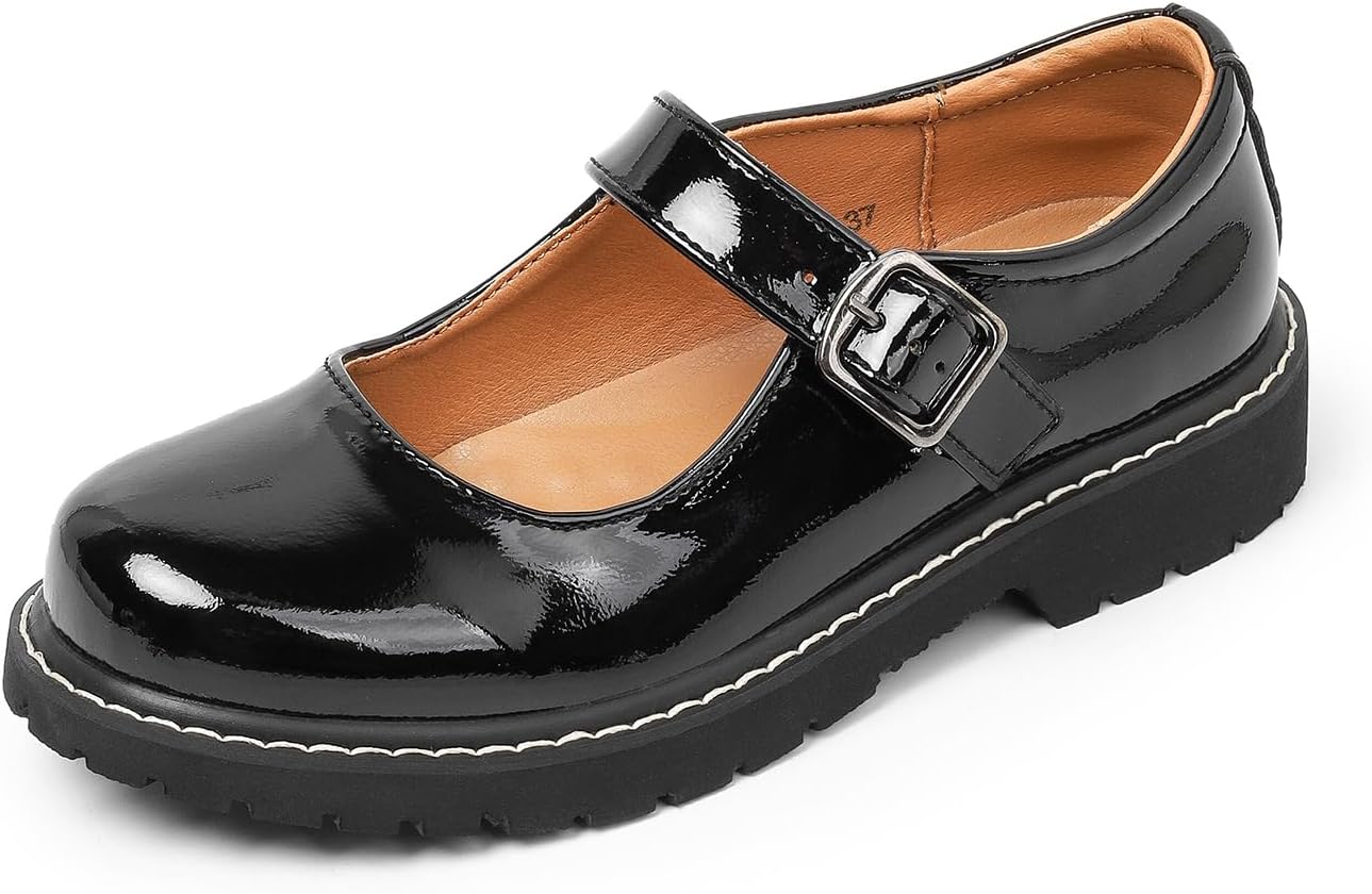 Ruiatoo Mary Jane Shoes Women Oxford Shoes Comfort Leather Round Toe Chunky Ankle Buckle Non-Slip Dressy Work Flats Girls School Shoes